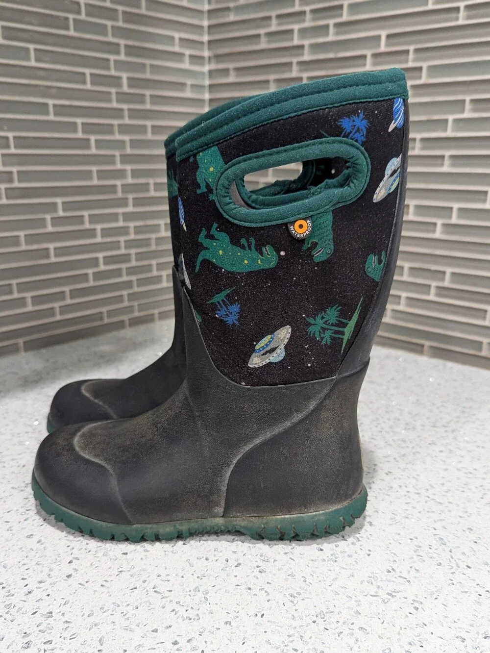 Bogs Kids York Black Green Dino Rainboots Waterproof Rain Boot Boys Size 13
